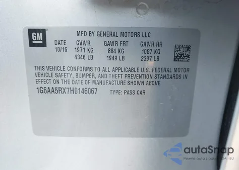 2017 Cadillac Ats Standard z USA, uszkodzony, nr VIN 1G6AA5RX7H0146067